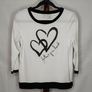 Zenergy by Chico's women's 0 t-shirt white black 3/4 sleeves "Follow Your Heart"